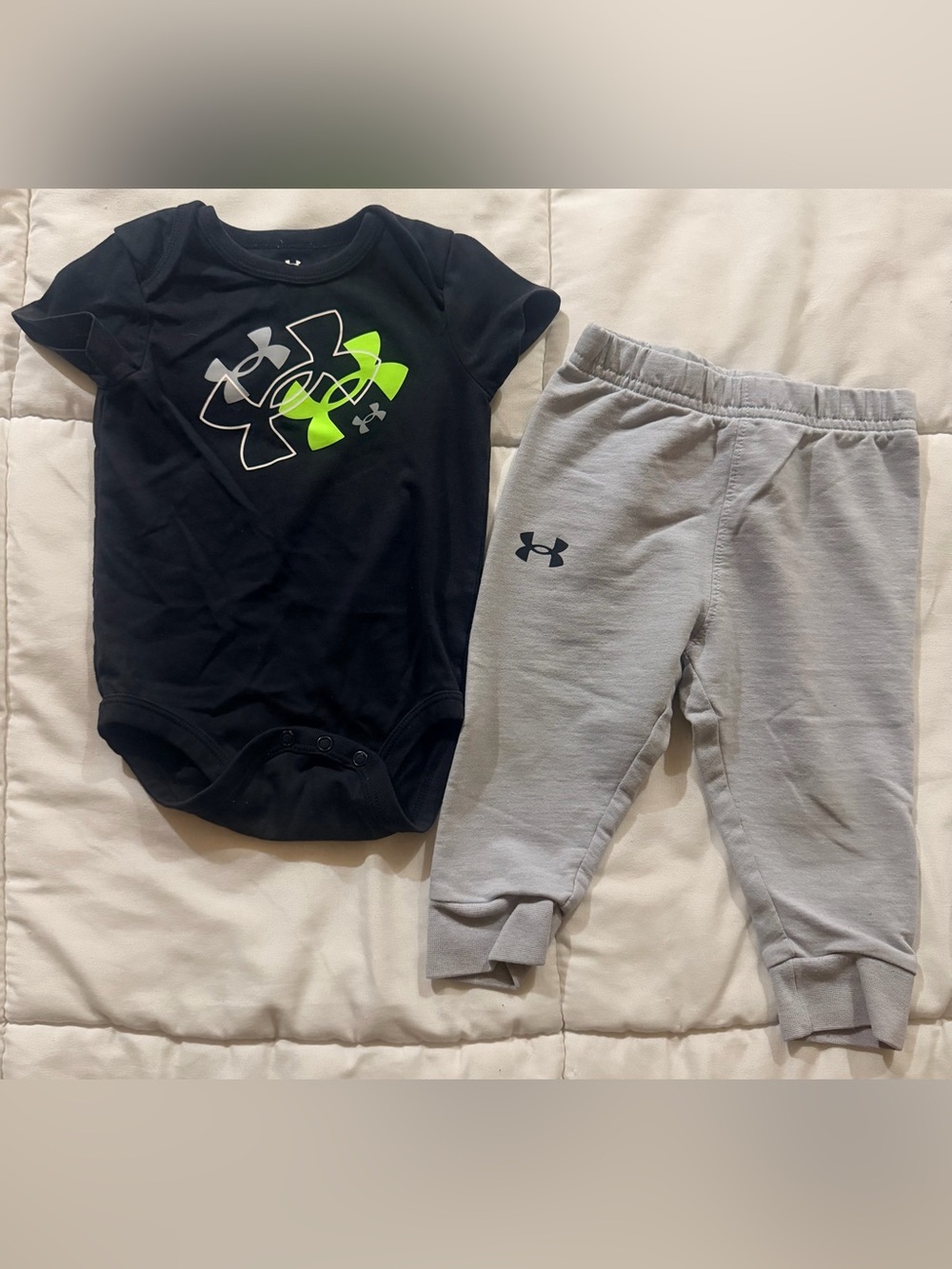 Under Armour Black Bodysuit with Neon Green Logo & Gray Joggers
